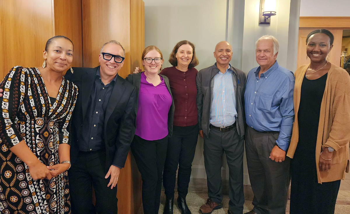 Duke faculty members and two vice provosts pose together at an Ivy+ Provost Leadership Fellows event.