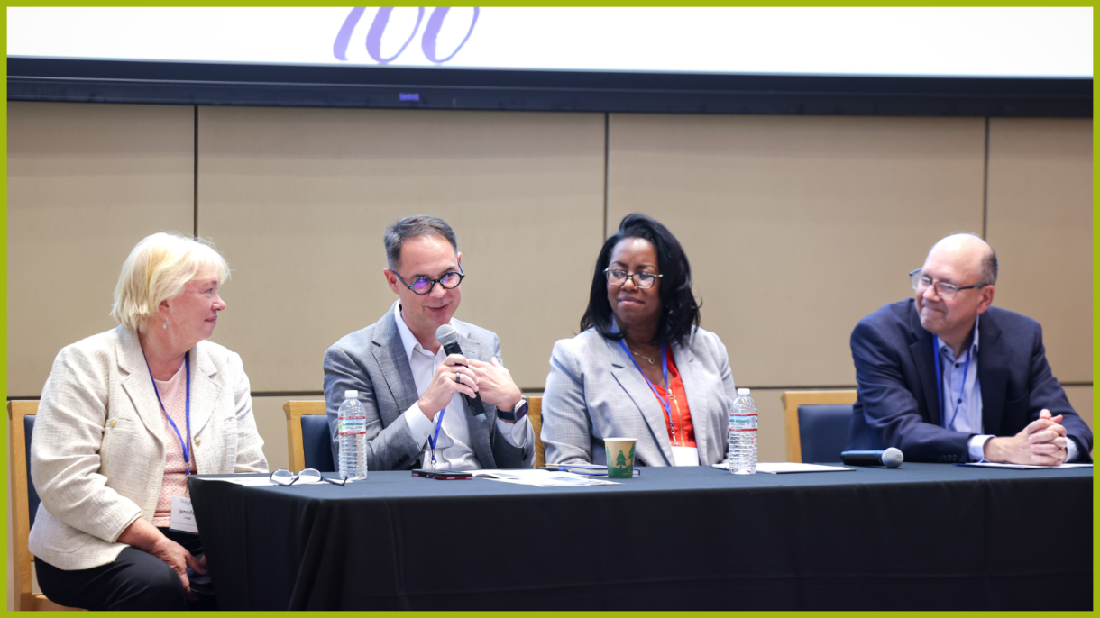 Joseph Salem, Rita DiGiallonardo Holloway University Librarian and Vice Provost for Library Affairs, speaking on a panel regarding interdisciplinary opportunities and engaged scholarship alongside Stelfanie Williams, vice president for Durham and community affairs, Ed Balleisen, vice provost for interdisciplinary studies, and Jennifer Lodge, vice president for research and innovation.