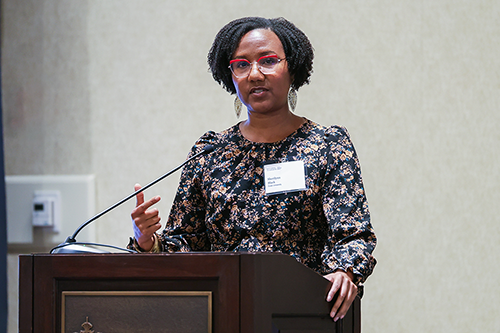 Sherilynn Black speaks at the podium.